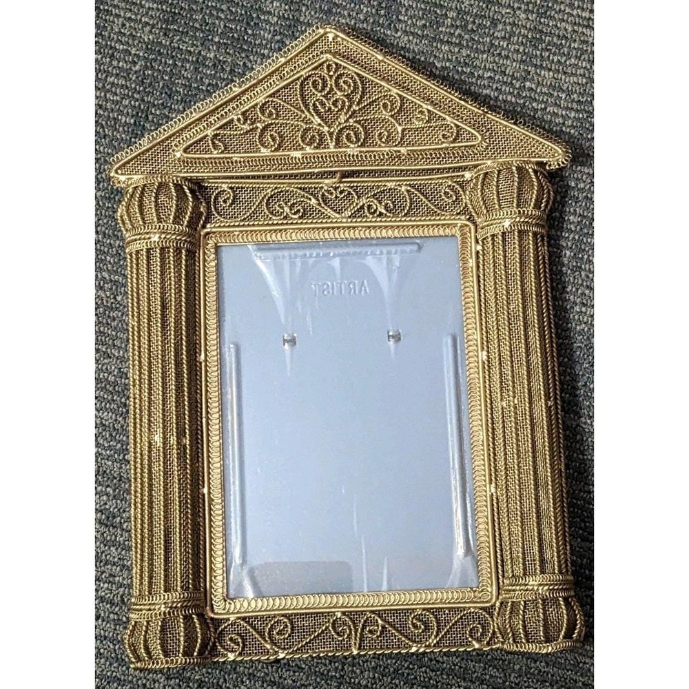 Vintage Style Ornate Gold Filigree Metal Picture Frame Hollywood Regency Columns